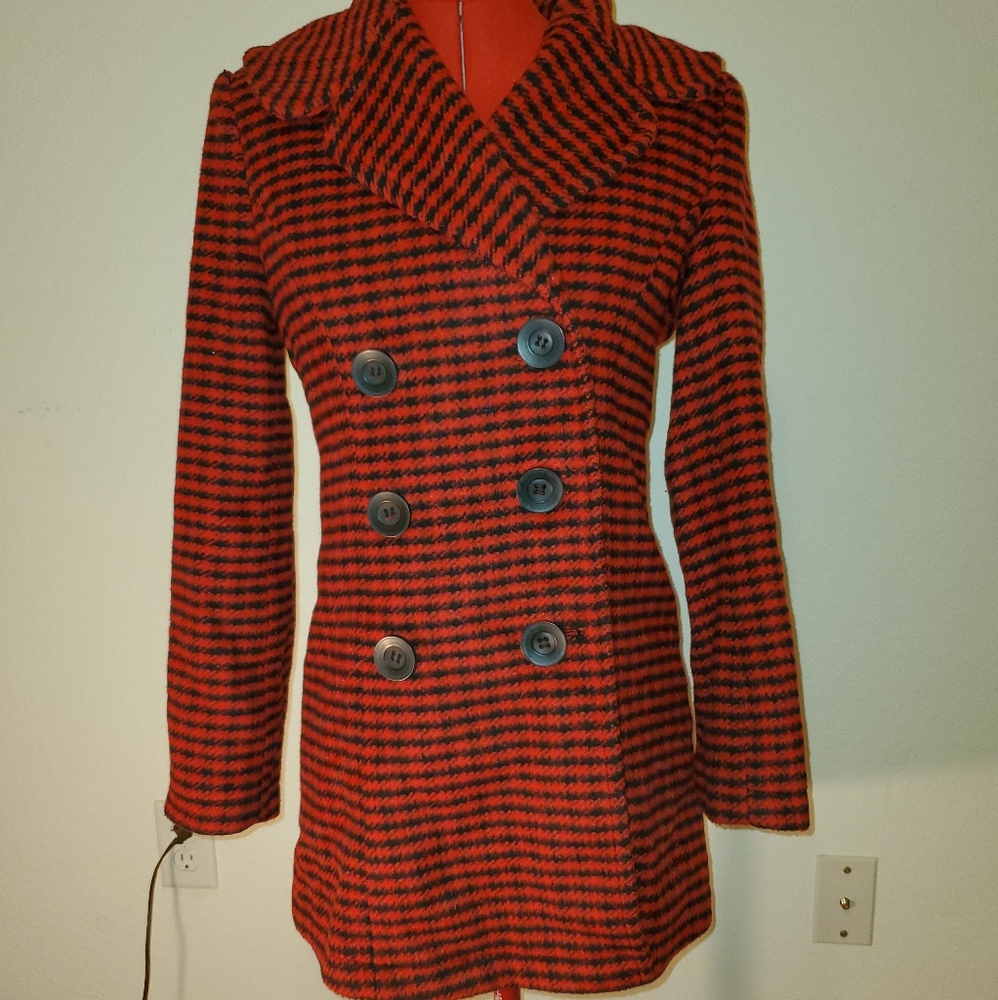 Red and Black Houndstooth Coat
